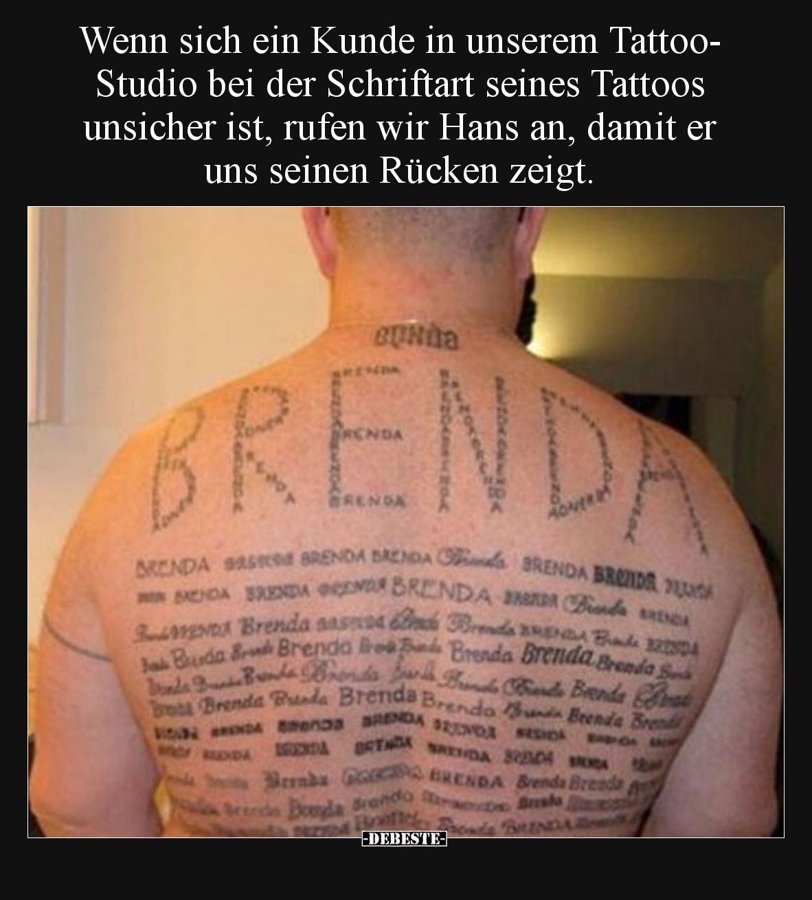 Wenn sich ein Kunde in unserem Tattoo-Studio bei der Schriftart seines Tattoos unsicher ist, rufen wir Hans an, damit er uns ...