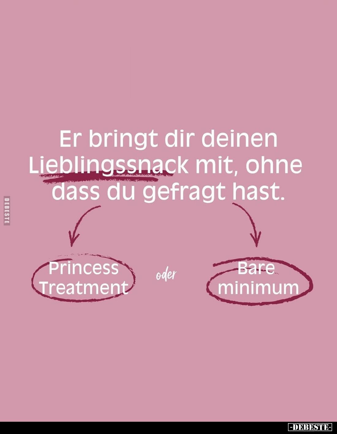 Er bringt dir deinen Lieblingssnack mit, ohne dass du gefragt hast.
Princess Treatment oder Bare minimum.