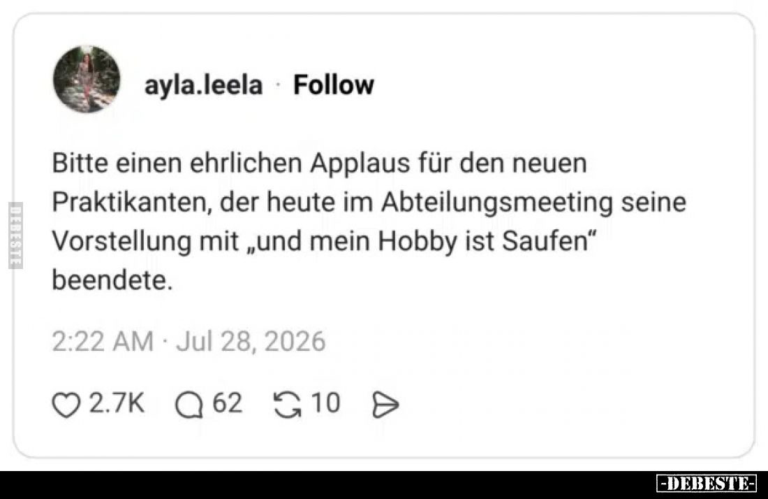 Bitte einen ehrlichen Applaus für den neuen Praktikanten.. - Lustige Bilder | DEBESTE.de