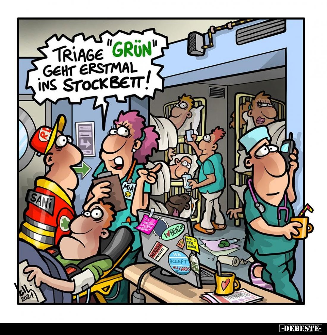 Triage "grün" geht erstmal ins Stockbett!