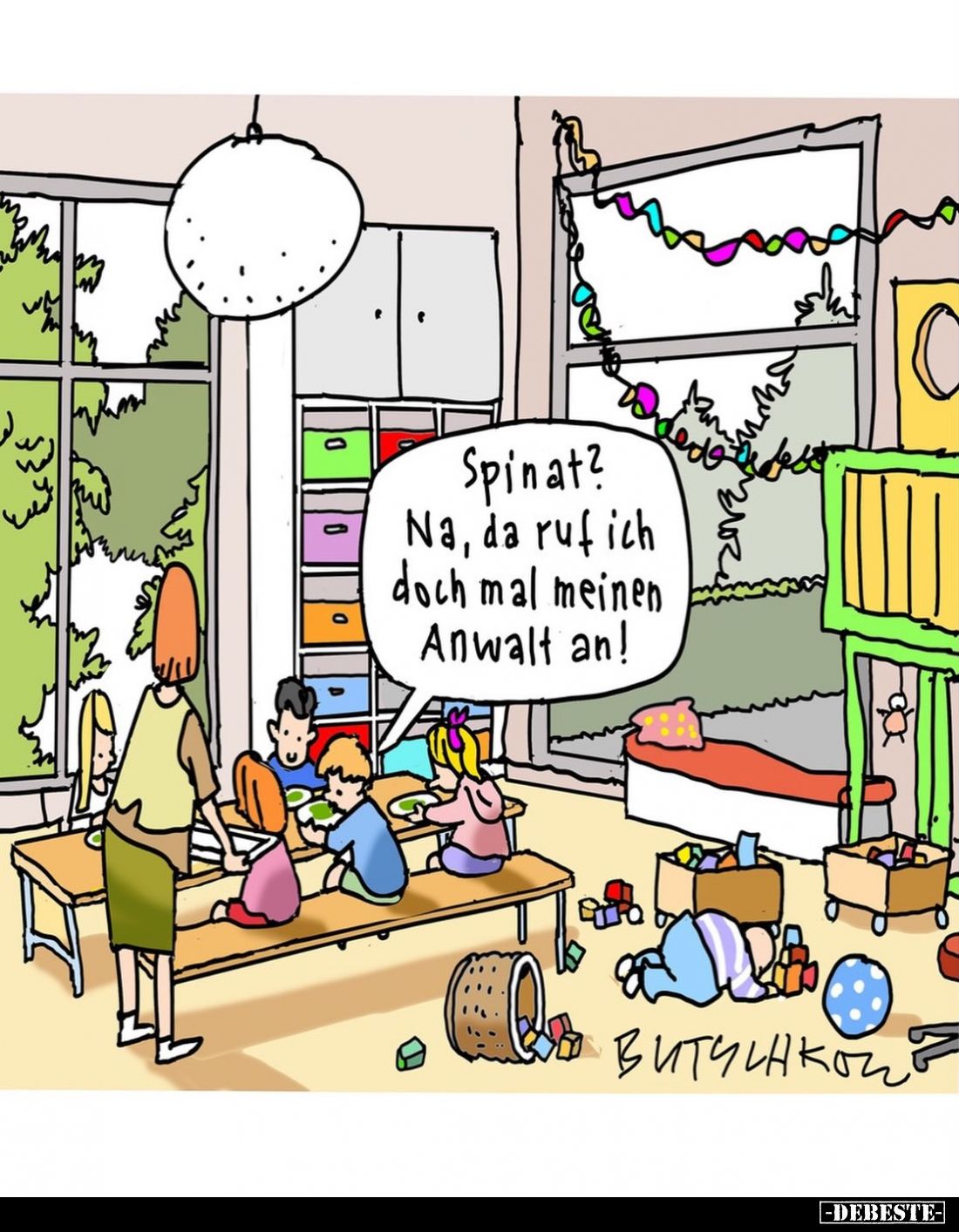 Spinat?
Na, da ruf ich doch mal meinen Anwalt an!