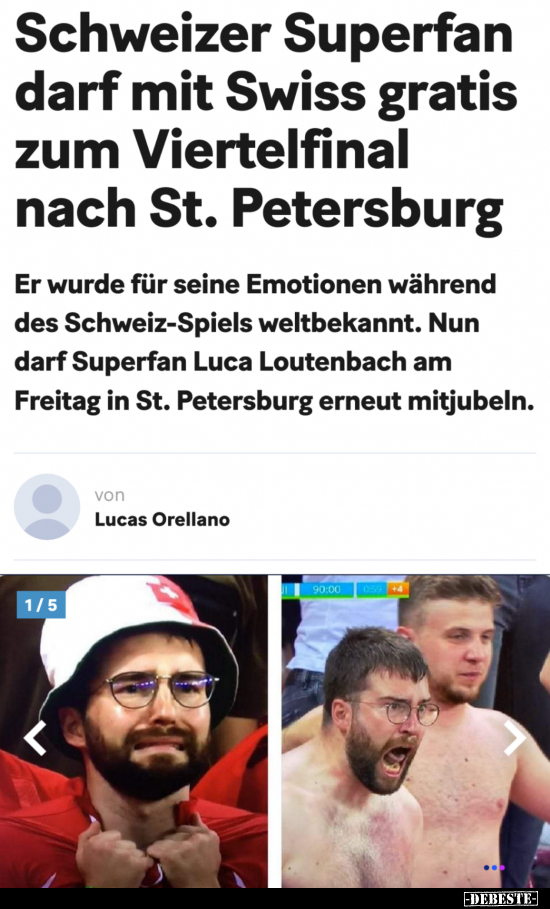 Schweizer Superfan darf mit Swiss gratis zum Viertelfinal.. - Lustige Bilder | DEBESTE.de