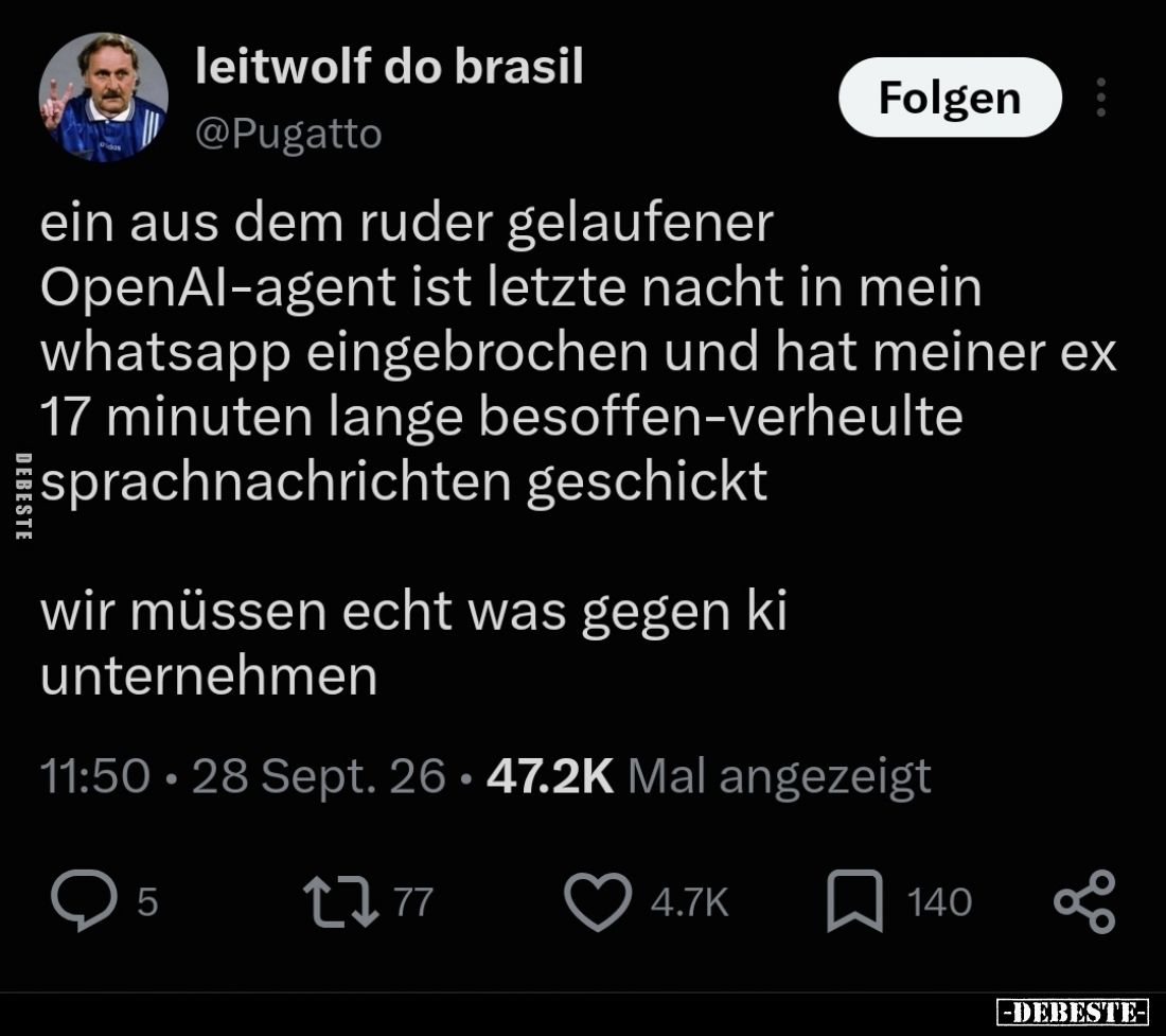 ein aus dem ruder gelaufener
OpenAI-agent ist letzte nacht in mein
whatsapp eingebrochen und hat meiner ex
17 minuten lang...