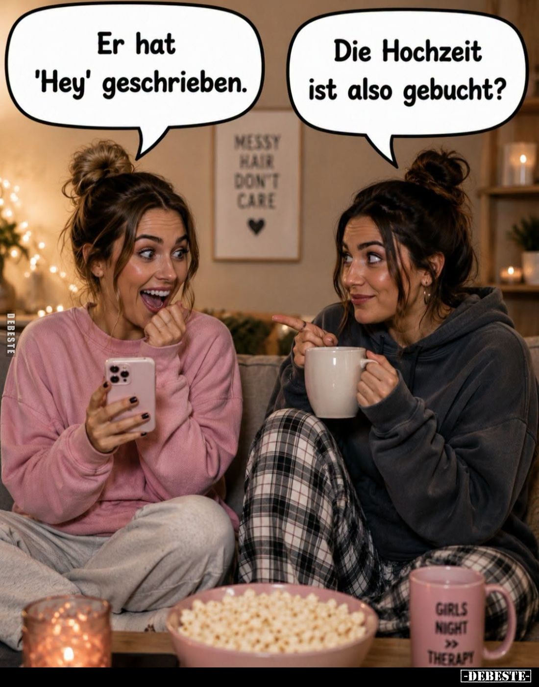 Er hat "Hey" geschrieben. -
Die Hochzeit ist also gebucht?