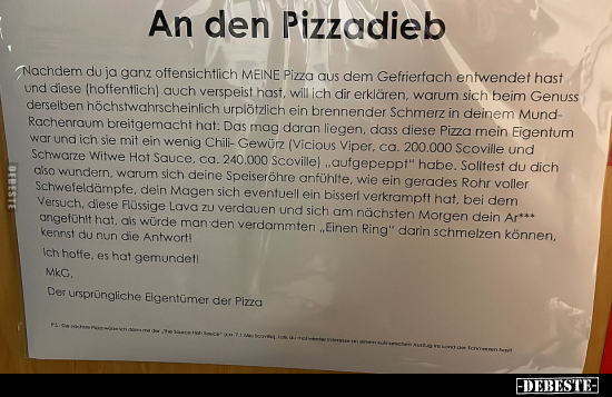 An den Pizzadieb.. - Lustige Bilder | DEBESTE.de