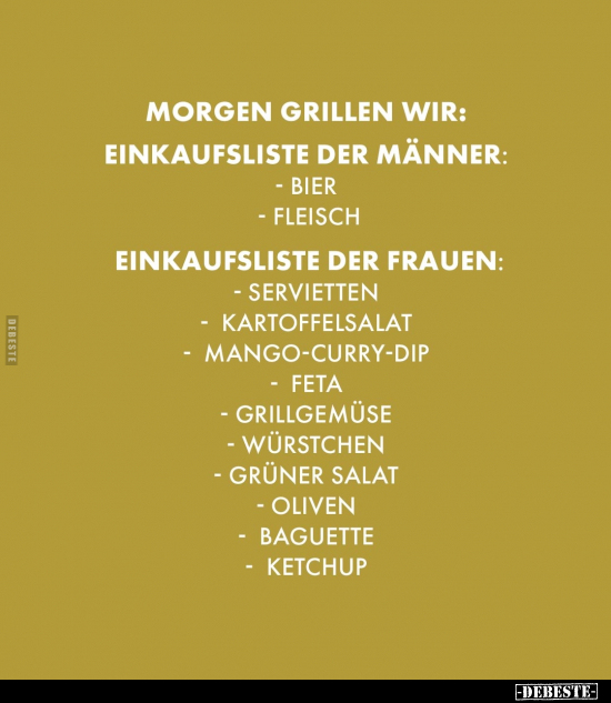 Morgen grillen wir: Einkaufsliste der Männer.. - Lustige Bilder | DEBESTE.de