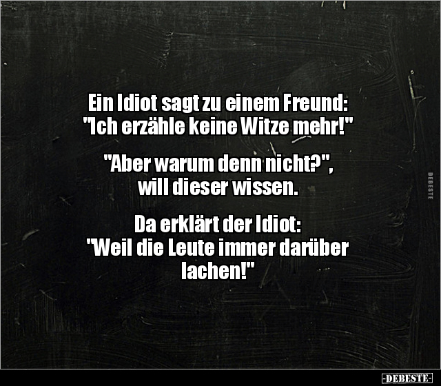 Ein Idiot sagt zu einem Freund: "Ich erzähle keine Witze.." - Lustige Bilder | DEBESTE.de
