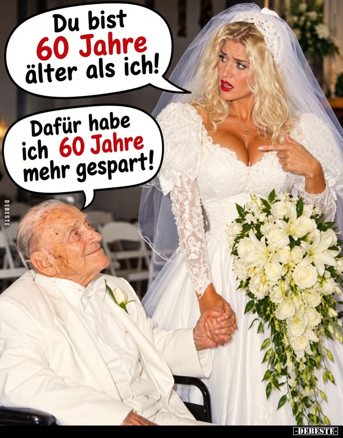 Du bist 60 Jahre älter als ich!
Dafür habe ich 60 Jahre mehr gespart!