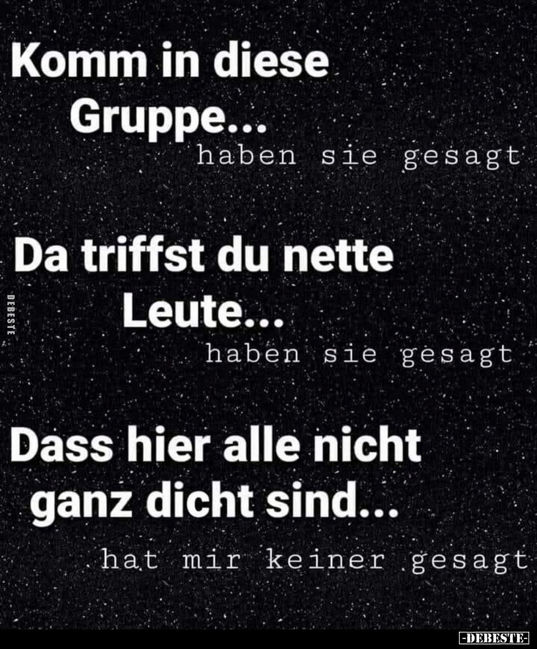 Komm in diese Gruppe... haben sie gesagt Da triffst du nette Leute... haben sie gesagt Dass hier alle nicht ganz dicht sind.....