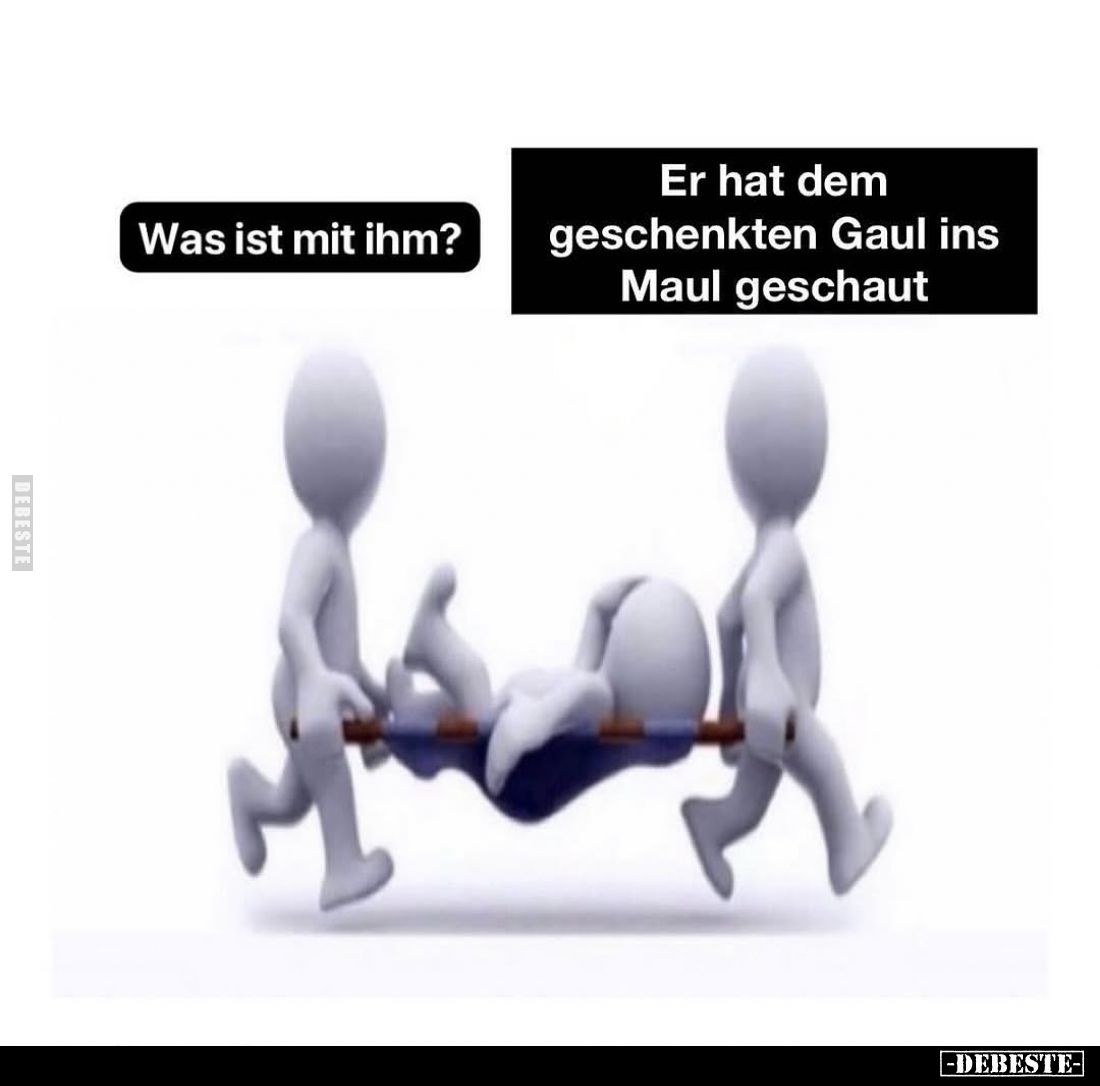 Was ist mit ihm? -
Er hat dem geschenkten Gaul ins Maul geschaut.