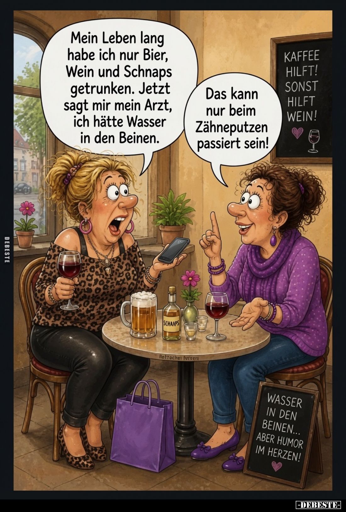 Mein Leben lang habe ich nur Bier, Wein und Schnaps getrunken. Jetzt sagt mir mein Arzt, ich hätte Wasser in den Beinen. -
D...