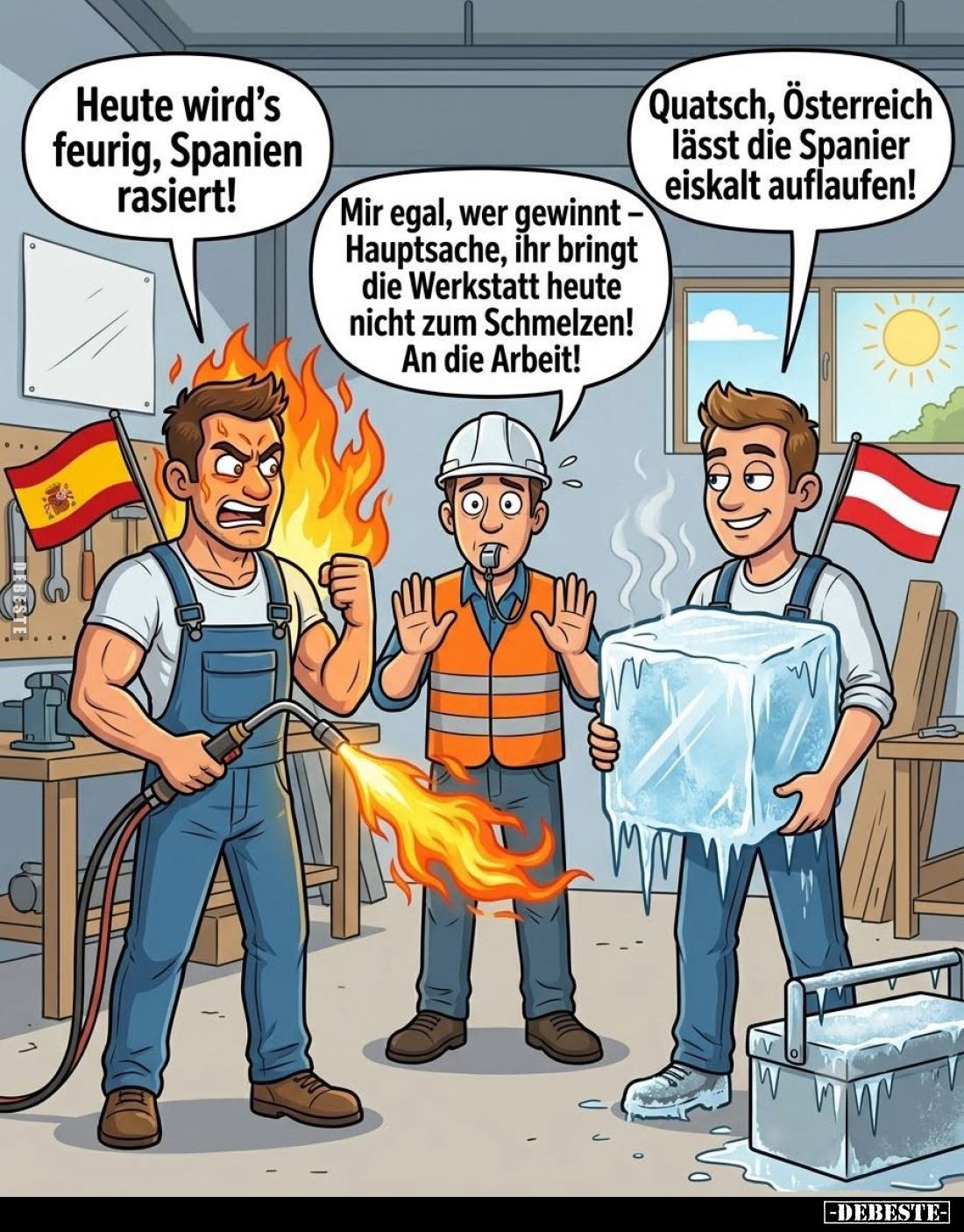 Heute wird's feurig, Spanien rasiert! -
Quatsch, Österreich lässt die Spanier eiskalt auflaufen! -
Mir egal, wer gewinnt-Ha...