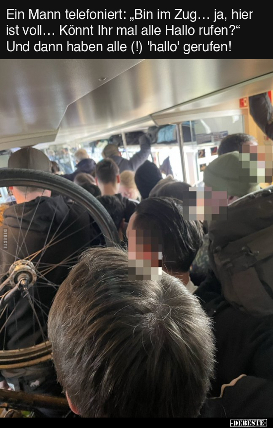 Ein Mann telefoniert: "Bin im Zug… ja, hier ist voll…" - Lustige Bilder | DEBESTE.de