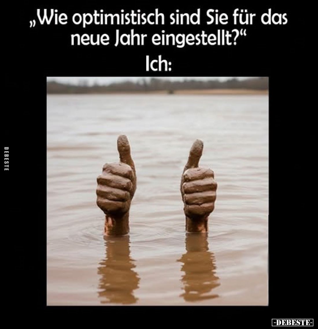 „Wie optimistisch sind Sie für das neue Jahr eingestellt?"
Ich: