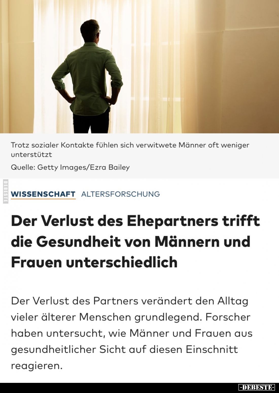Der Verlust des Ehepartners trifft die Gesundheit von Männern und Frauen unterschiedlich.

Der Verlust des Partners verände...