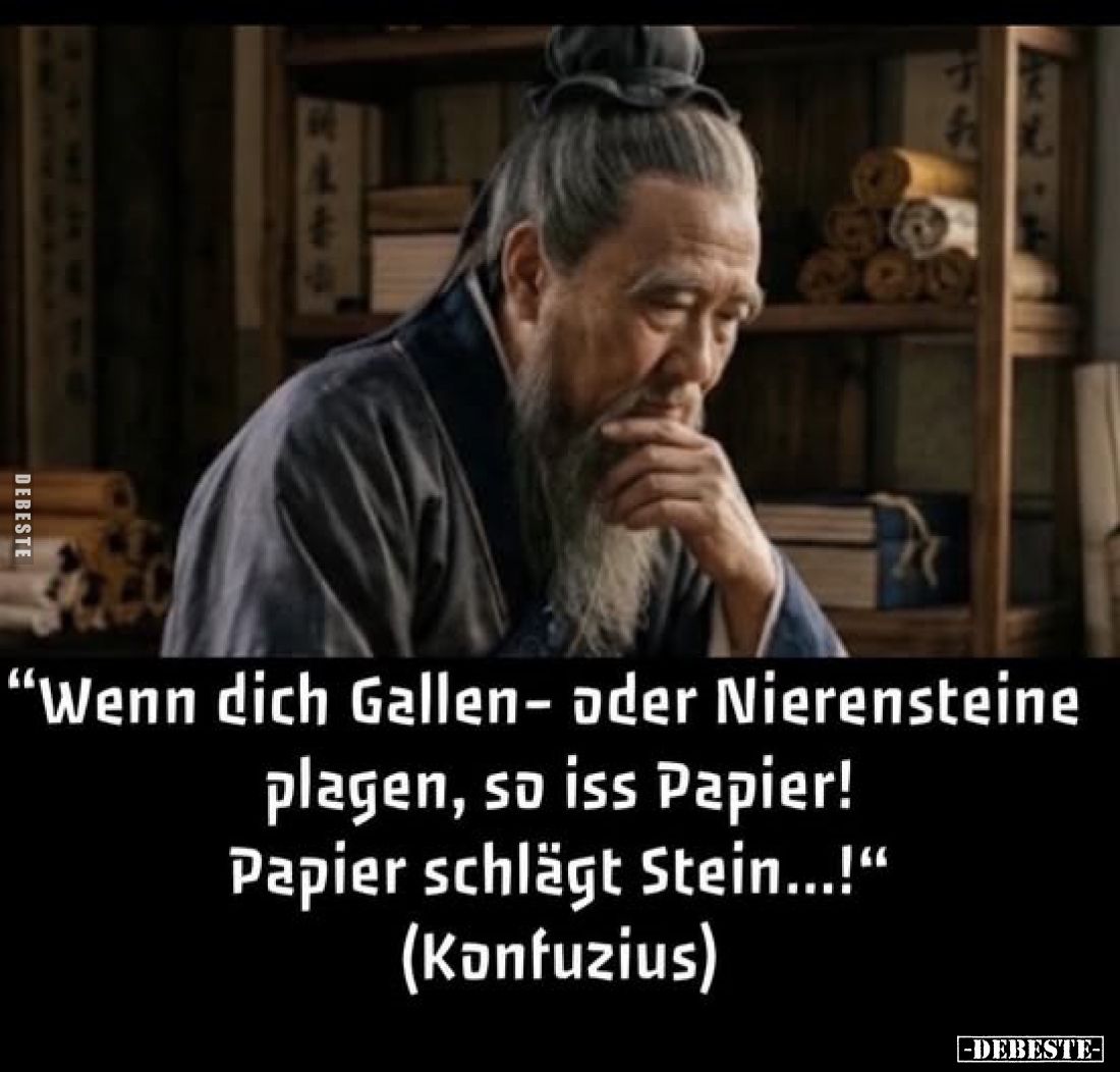 "Wenn dich Gallen- oder Nierensteine plagen, so iss Papier! Papier schlägt Stein...!" (Konfuzius)