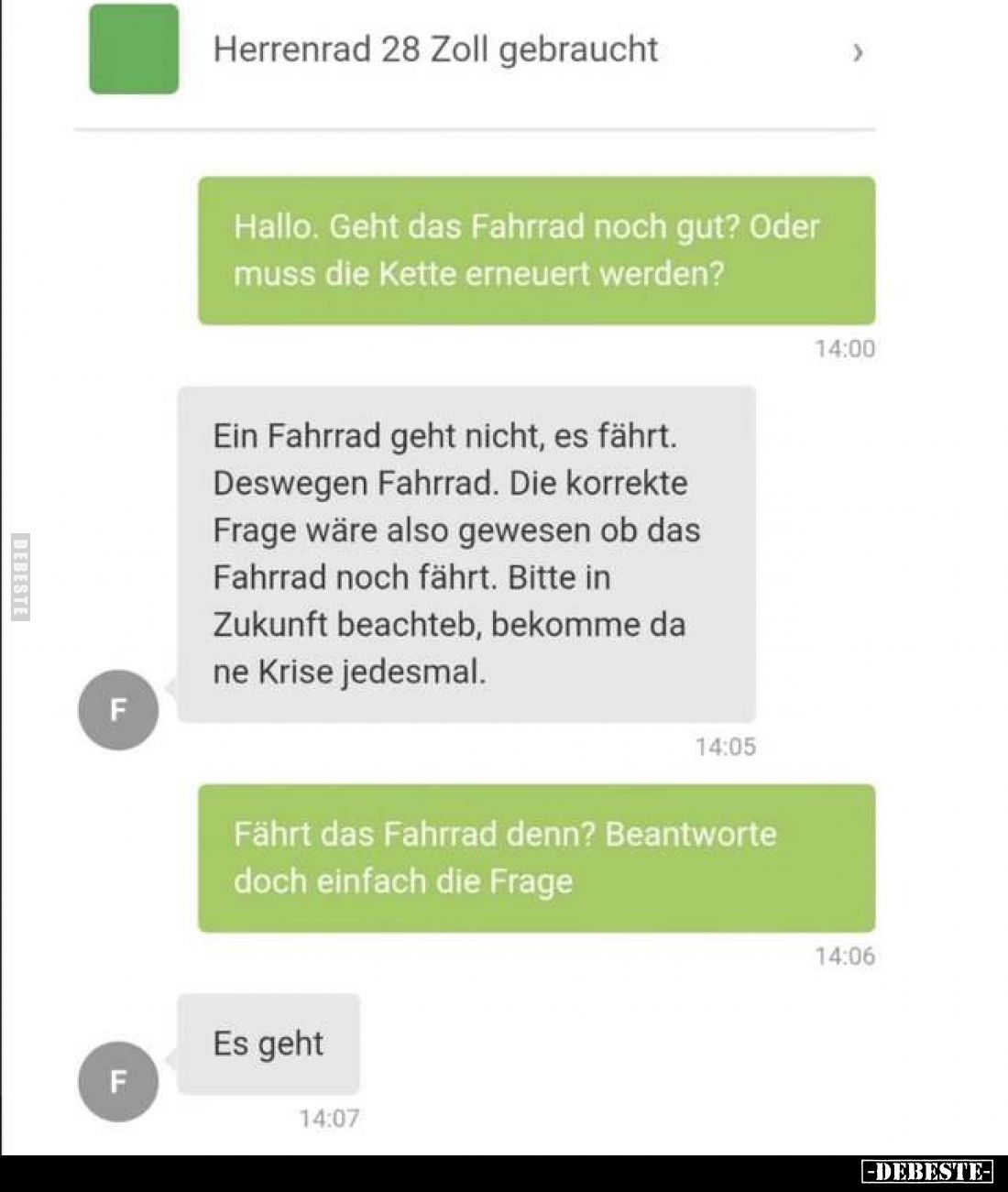 Herrenrad 28 Zoll gebraucht
 - 
Hallo. Geht das Fahrrad noch gut? Oder muss die Kette erneuert werden?
 - 
Ein Fahrrad ge...