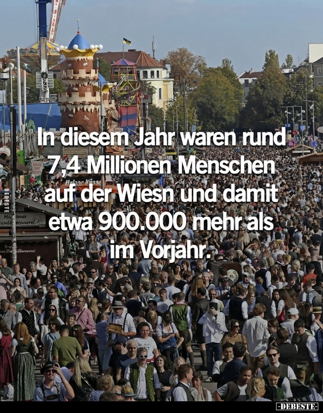 In diesem Jahr waren rund 7,4 Millionen Menschen Heizse Nusse auf der Wiesn und damit etwa 900.000 mehr als N im Vorjahr.