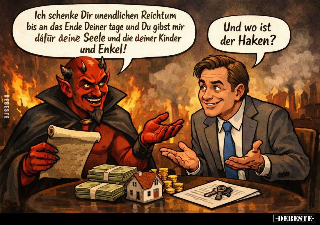 Ich schenke Dir unendlichen Reichtum bis an das Ende Deiner tage und Du gibst mir dafür deine Seele und die deiner Kinder und...