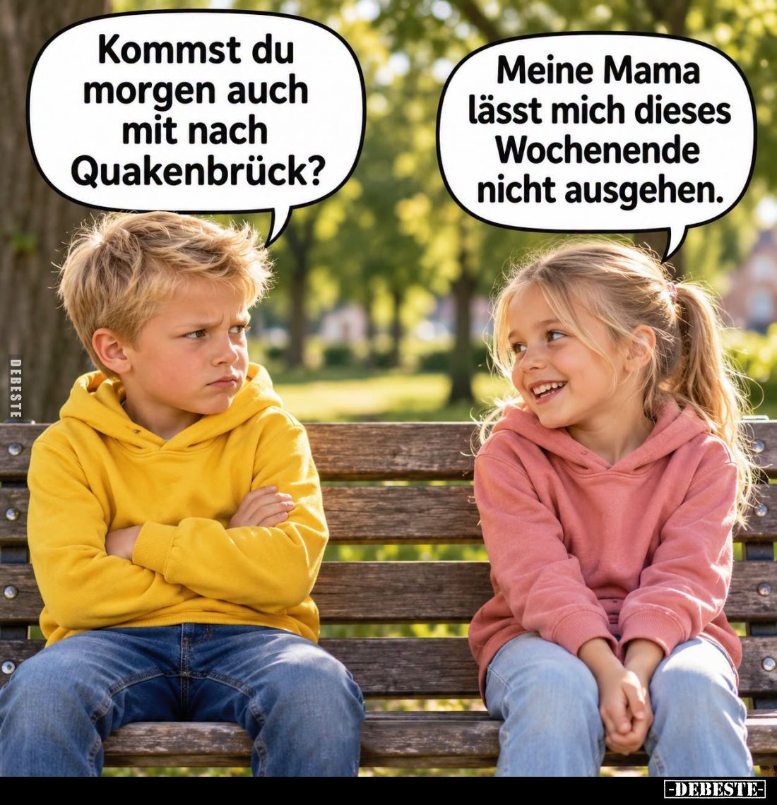 Kommst du morgen auch mit nach Quakenbrück? -
Meine Mama lässt mich dieses Wochenende nicht ausgehen.