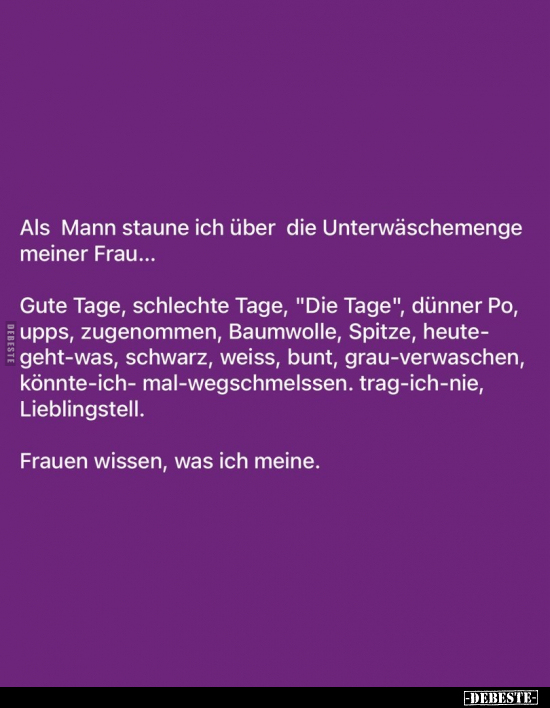 Als Mann staune ich über die Unterwäschemenge meiner.. - Lustige Bilder | DEBESTE.de