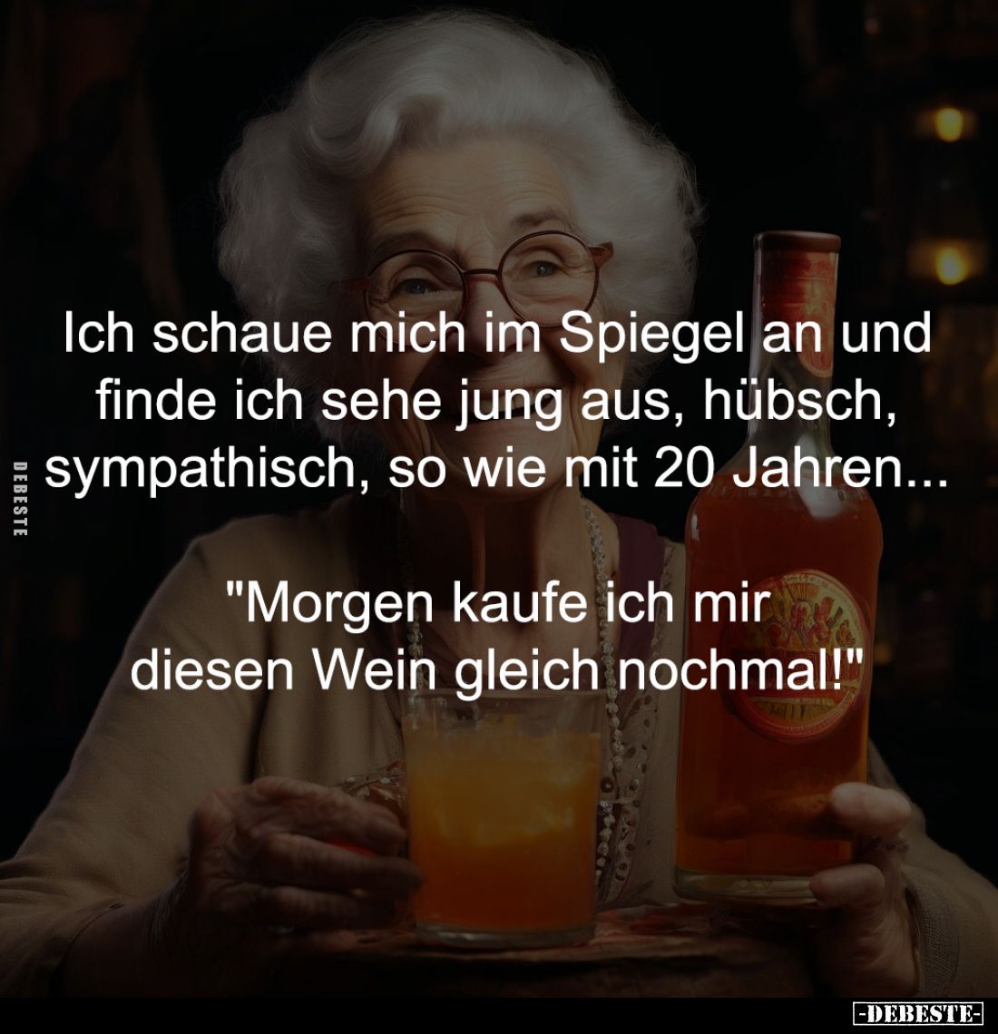 Ich schaue mich im Spiegel an und
finde ich sehe jung aus, hübsch,
sympathisch, so wie mit 20 Jahren...
"Morgen ...