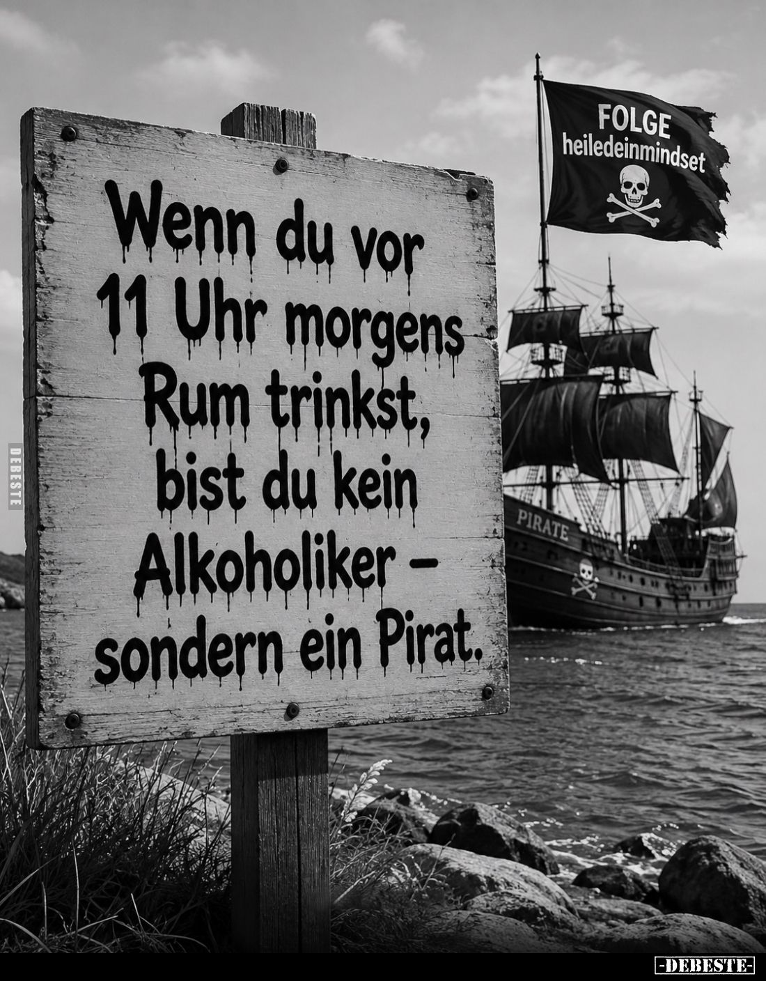 Wenn du vor
11 Uhr morgens
Rum trinkst,
bist du kein
Alkoholiker -
sondern ein Pirat.