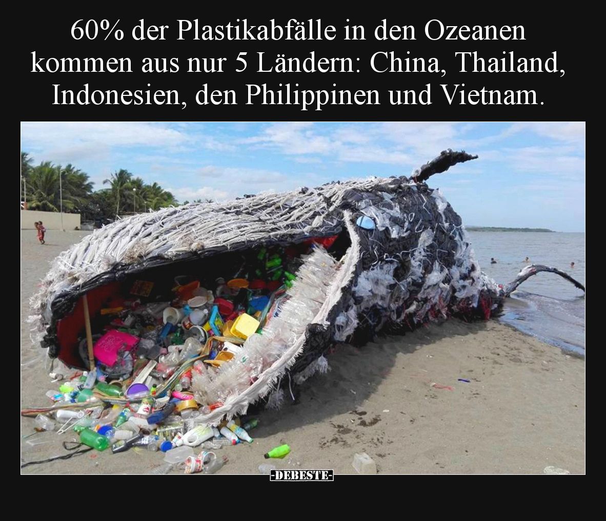 60% der Plastikabfälle in den Ozeanen kommen aus nur 5 Ländern: China, Thailand, Indonesien, den Philippinen und Vietnam.