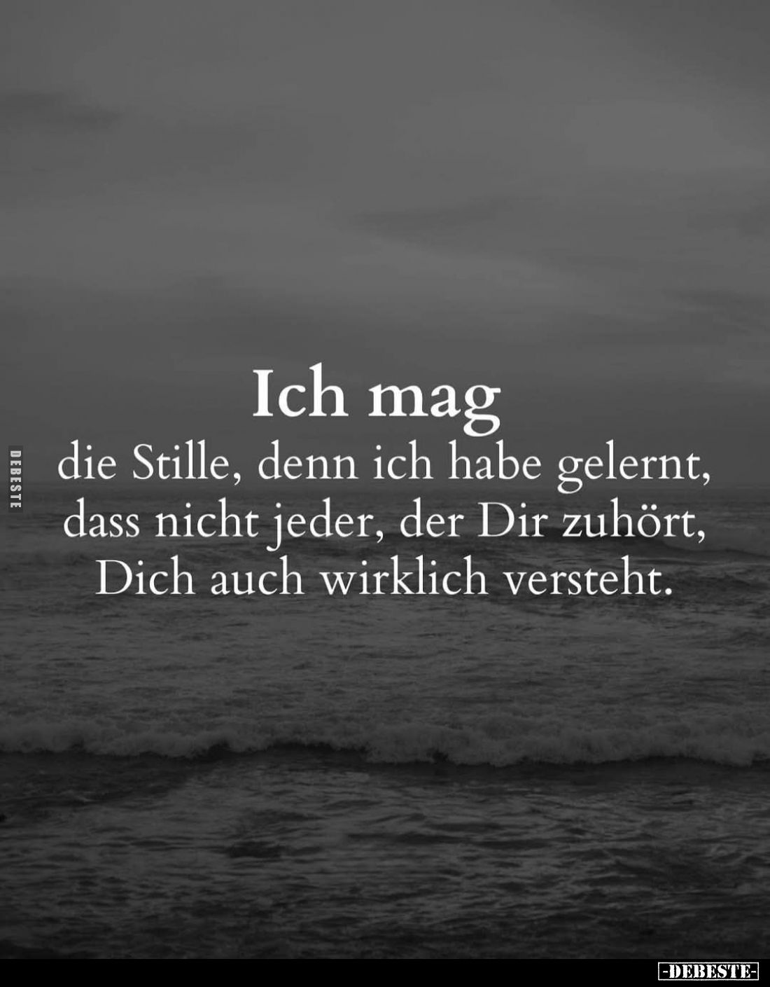 Ich mag
die Stille, denn ich habe gelernt, dass nicht jeder, der Dir zuhört,
Dich auch wirklich versteht.