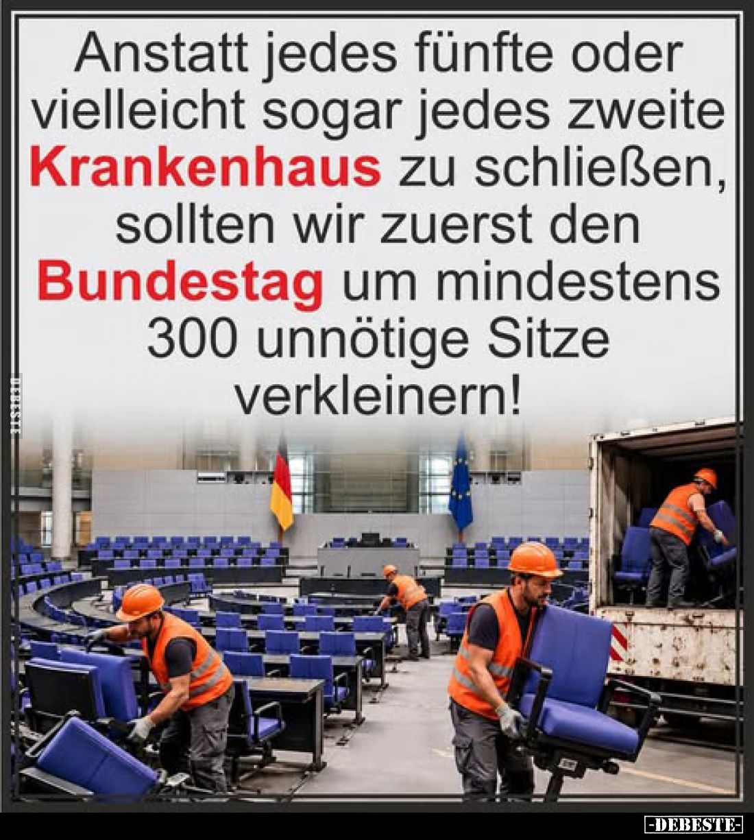 Anstatt jedes fünfte oder vielleicht sogar jedes zweite Krankenhaus zu schließen, sollten wir zuerst den Bundestag um mindest...