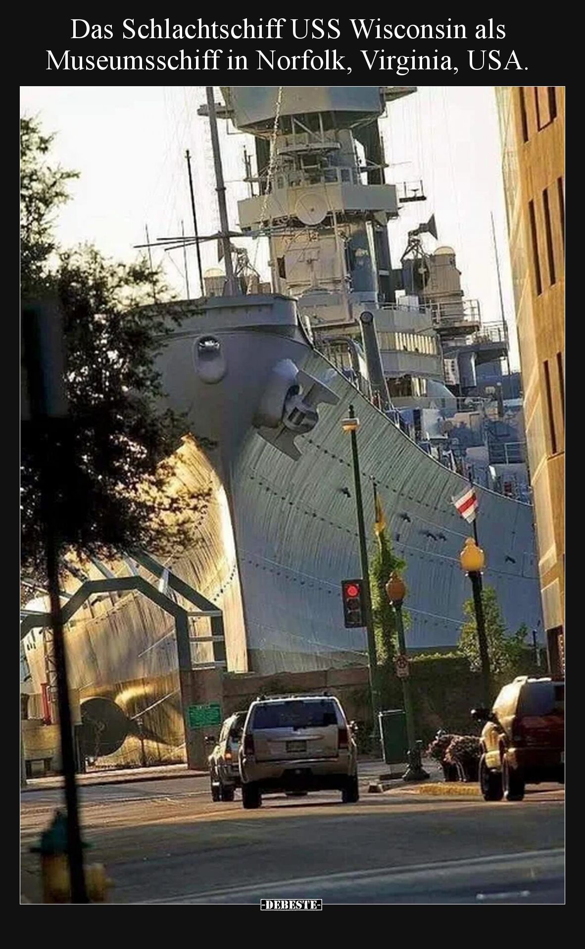 Das Schlachtschiff USS Wisconsin als Museumsschiff in Norfolk, Virginia, USA