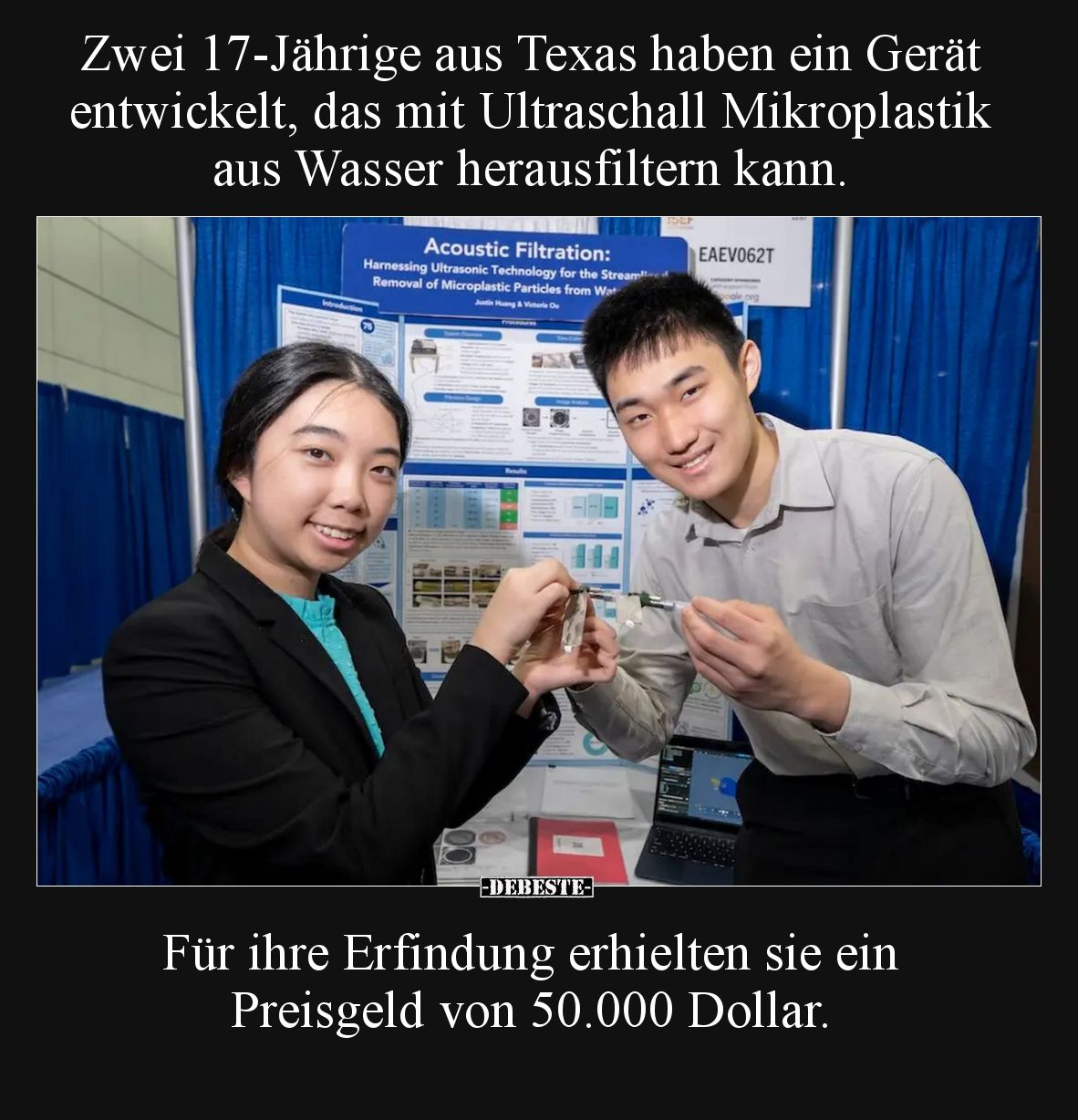 Zwei 17-Jährige aus Texas haben ein Gerät entwickelt, das mit Ultraschall Mikroplastik aus Wasser herausfiltern kann. Für ihr...