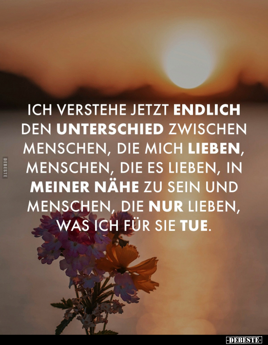 Ich verstehe jetzt endlich den Unterschied zwischen Menschen, die mich lieben, Menschen, die es lieben, in meiner Nähe zu sei...