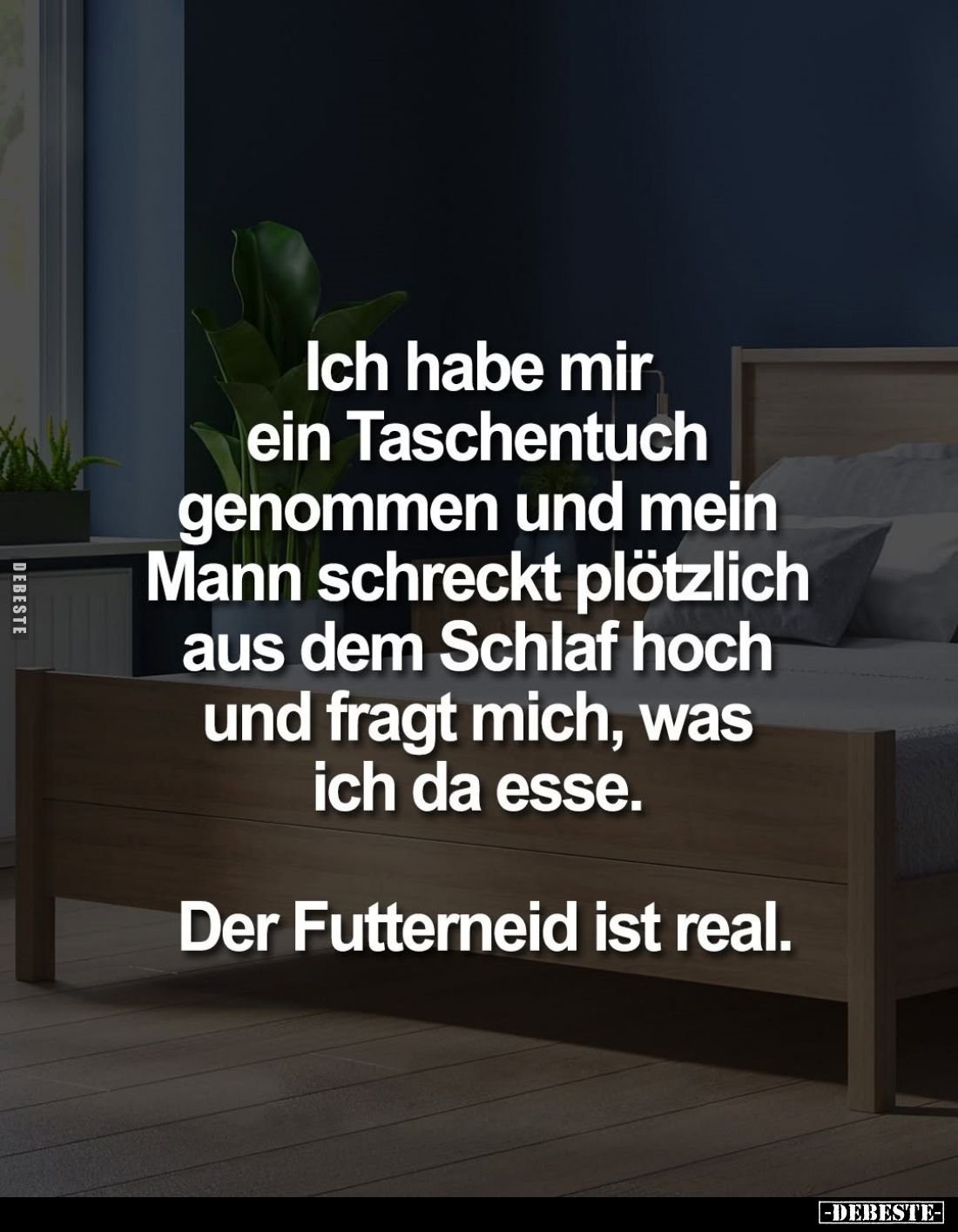 Ich habe mir ein Taschentuch genommen und mein Mann schreckt plötzlich aus dem Schlaf hoch und fragt mich, was ich da esse.
...