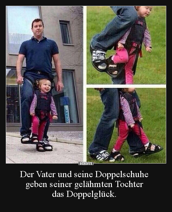 Der Vater und seine Doppelschuhe geben seiner gelähmten..