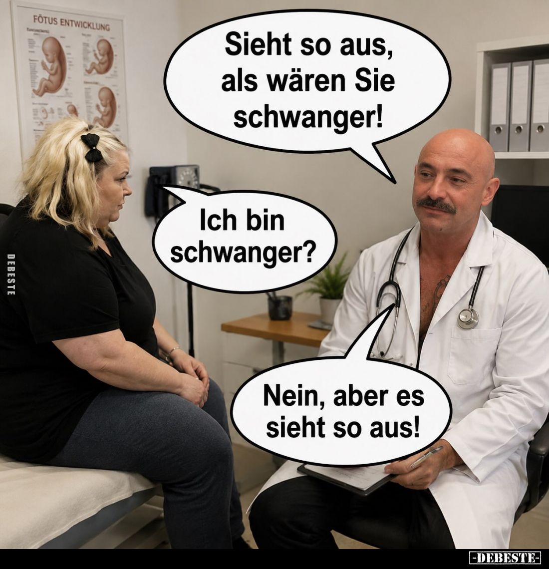 Sieht so aus, als wären Sie schwanger! -
Ich bin schwanger? -
Nein, aber es sieht so aus!