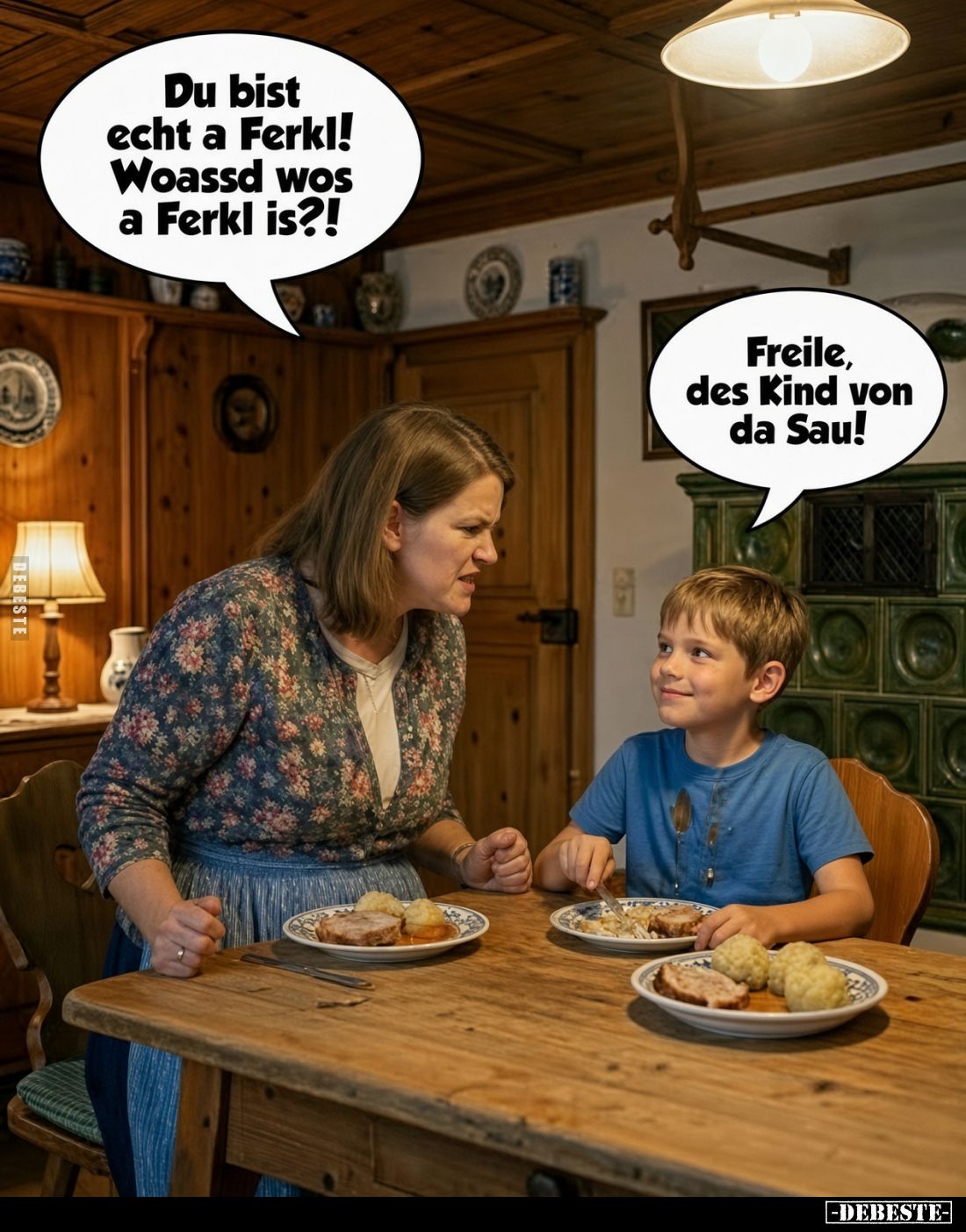 Du bist echt a Ferkl!
Woassd wos a Ferkl is?!
Freile, des Kind von da Sau!