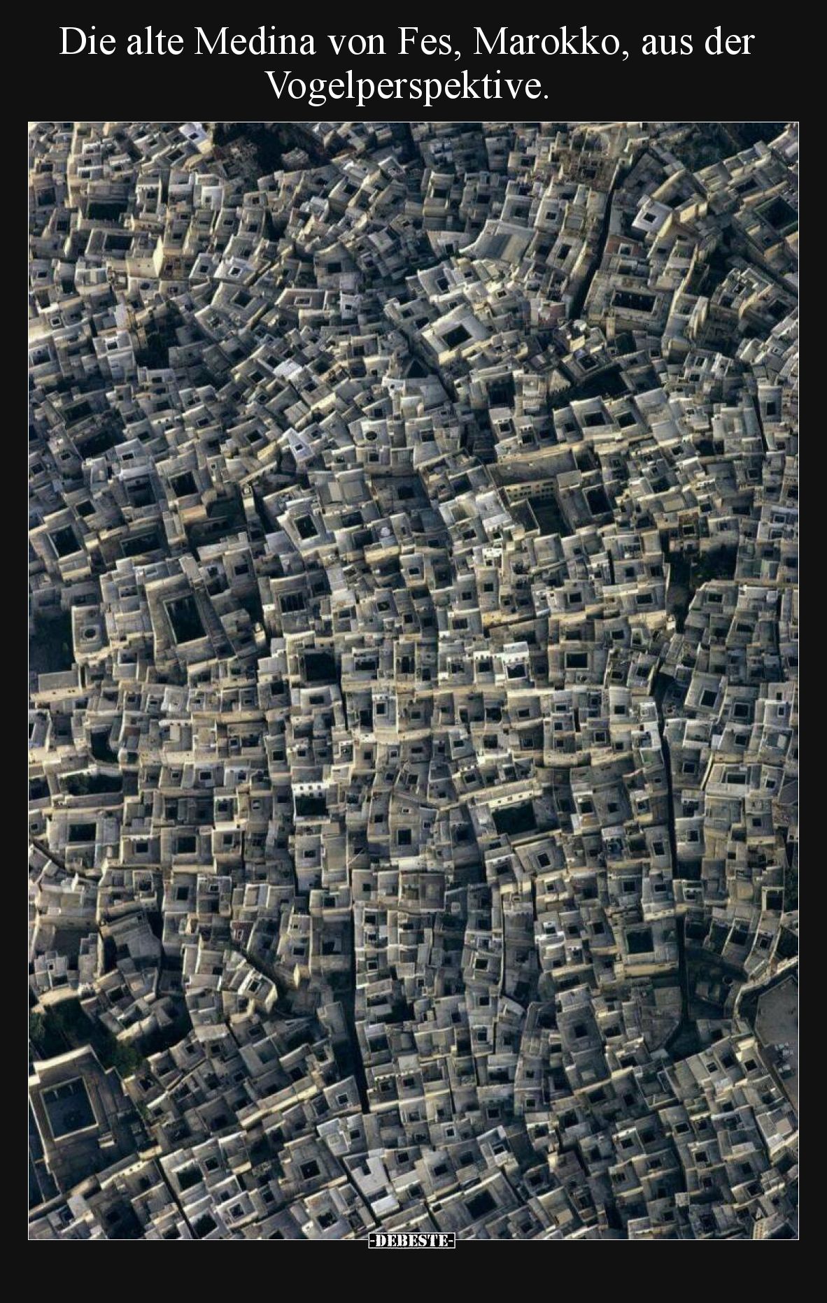 Die alte Medina von Fes, Marokko, aus der Vogelperspektive.