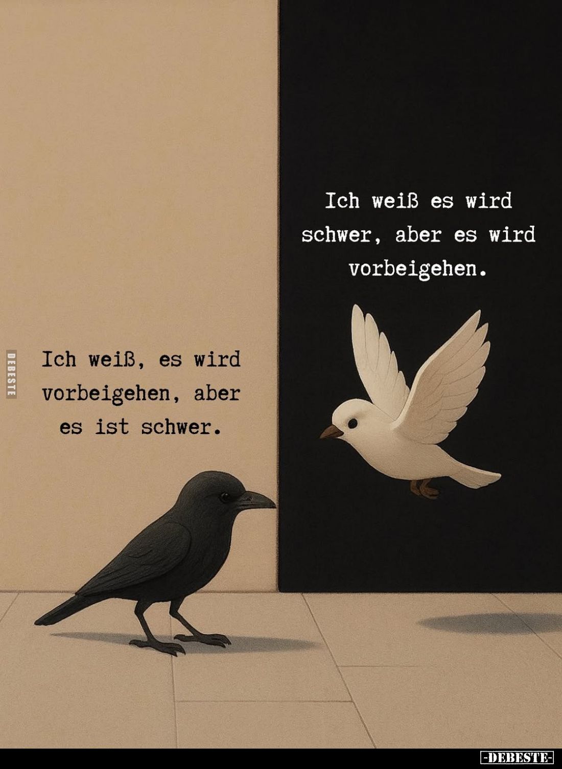 Ich weiß es wird schwer, aber es wird vorbeigehen.
Ich weiß, es wird vorbeigehen, aber es ist schwer.