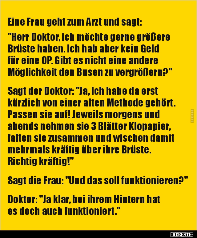 Eine Frau geht zum Arzt und sagt: "Herr Doktor, ich möchte.." - Lustige Bilder | DEBESTE.de