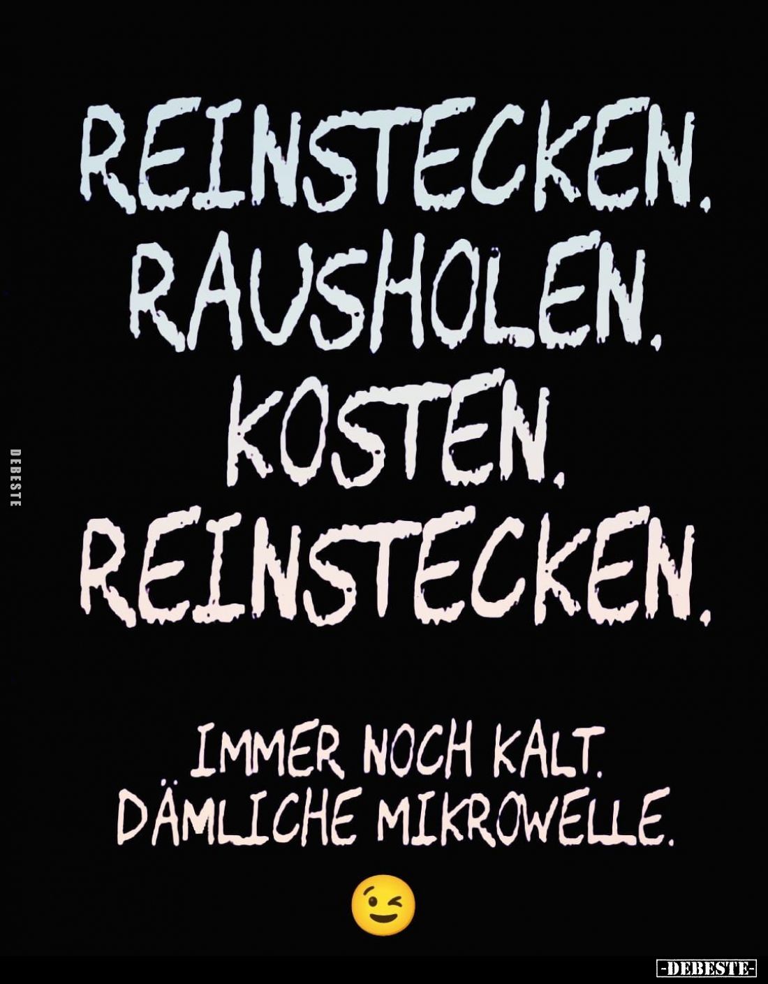Reinstecken. Rausholen. Kosten. Reinstecken.
Immer noch kalt. Dämliche Mikrowelle.