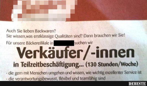 Verkäufer/-innen in Teilzeitbeschäftigung.. - Lustige Bilder | DEBESTE.de