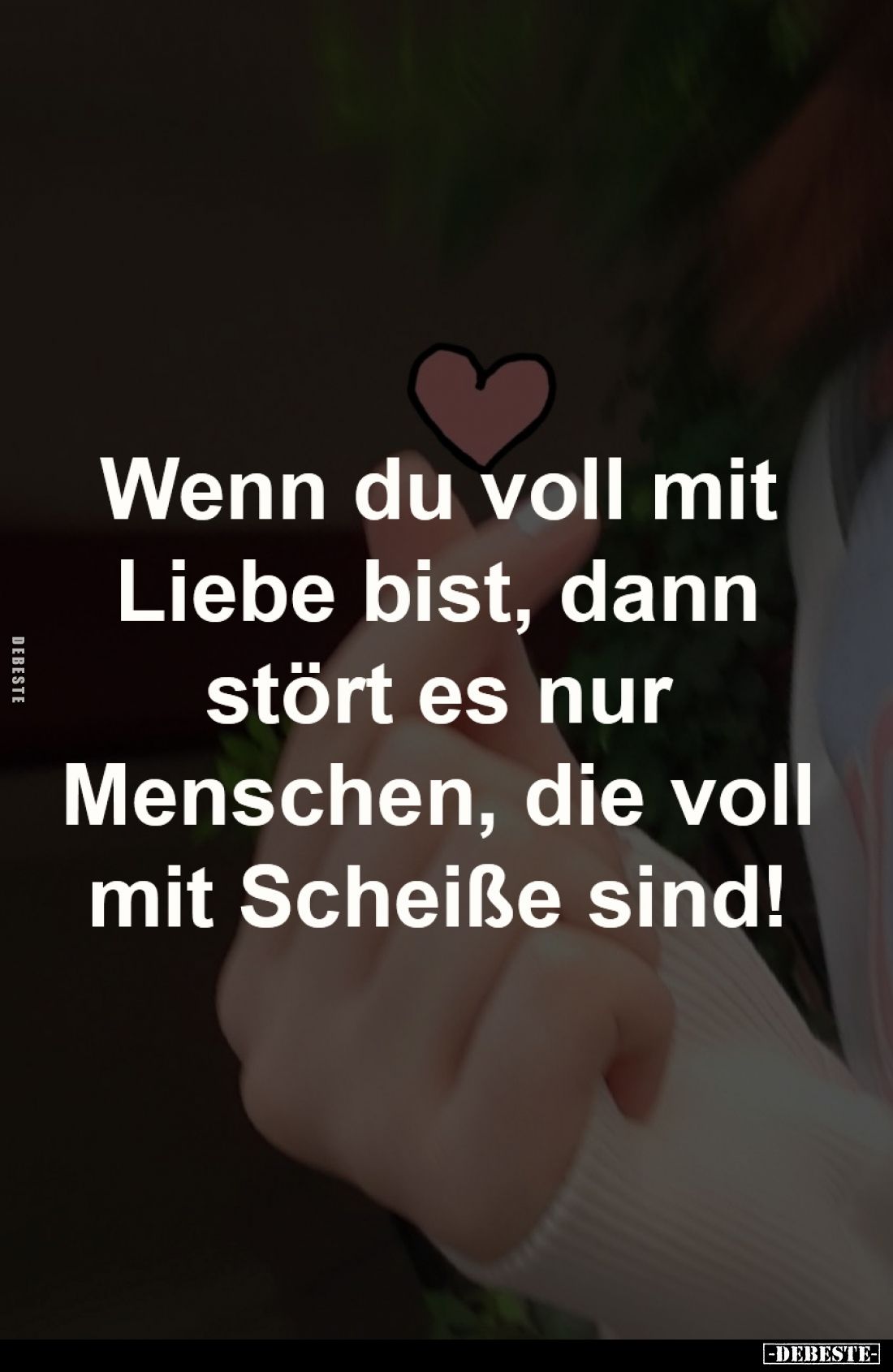 Wenn du voll mit
Liebe bist, dann
stört es nur
Menschen, die voll
mit Scheiße sind!
