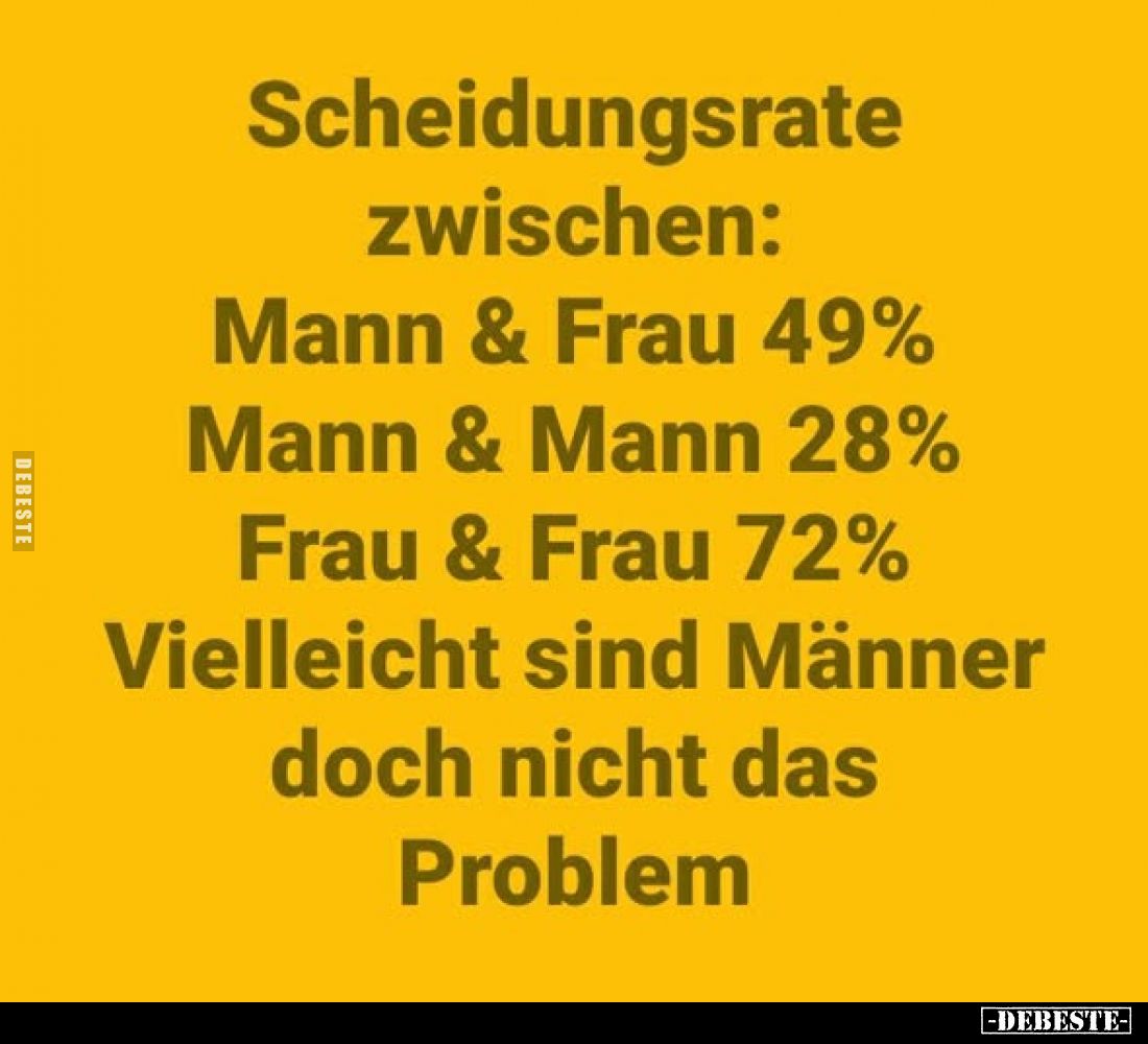 Scheidungsrate zwischen:
Mann & Frau 49%
Mann & Mann 28%
Frau & Frau 72%
Vielleicht sind Männer doch nicht da...