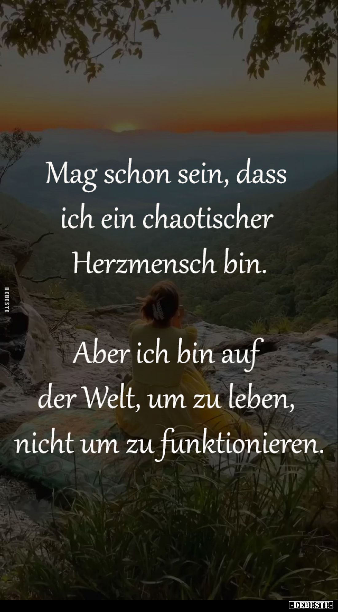 Mag schon sein, dass 
ich ein chaotischer 
Herzmensch bin.

Aber ich bin auf 
der Welt, um zu leben, 
nicht um zu funkt...