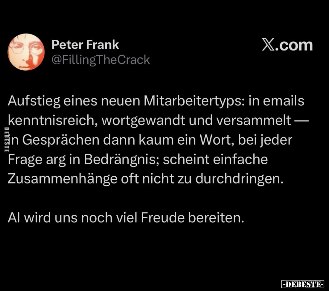 Aufstieg eines neuen Mitarbeitertyps: in emails kenntnisreich, wortgewandt und versammelt — in Gesprächen dann kaum ein Wort,...