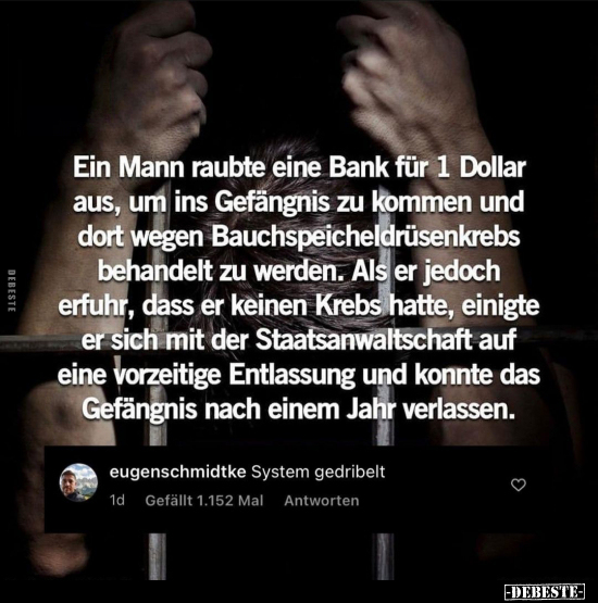 Ein Mann raubte eine Bank für 1 Dollar aus, um ins.. - Lustige Bilder | DEBESTE.de