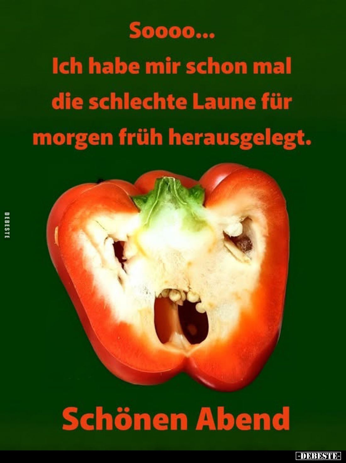 Soooo... Ich habe mir schon mal die schlechte Laune für morgen früh herausgelegt.
Schönen Abend