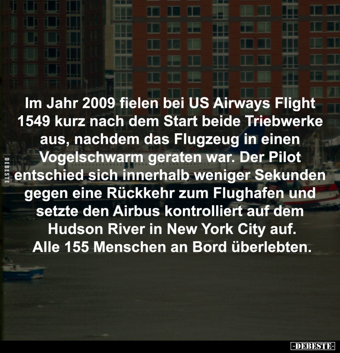 Im Jahr 2009 fielen bei US Airways Flight 
1549 kurz nach dem Start beide Triebwerke 
aus, nachdem das Flugzeug in einen 
...