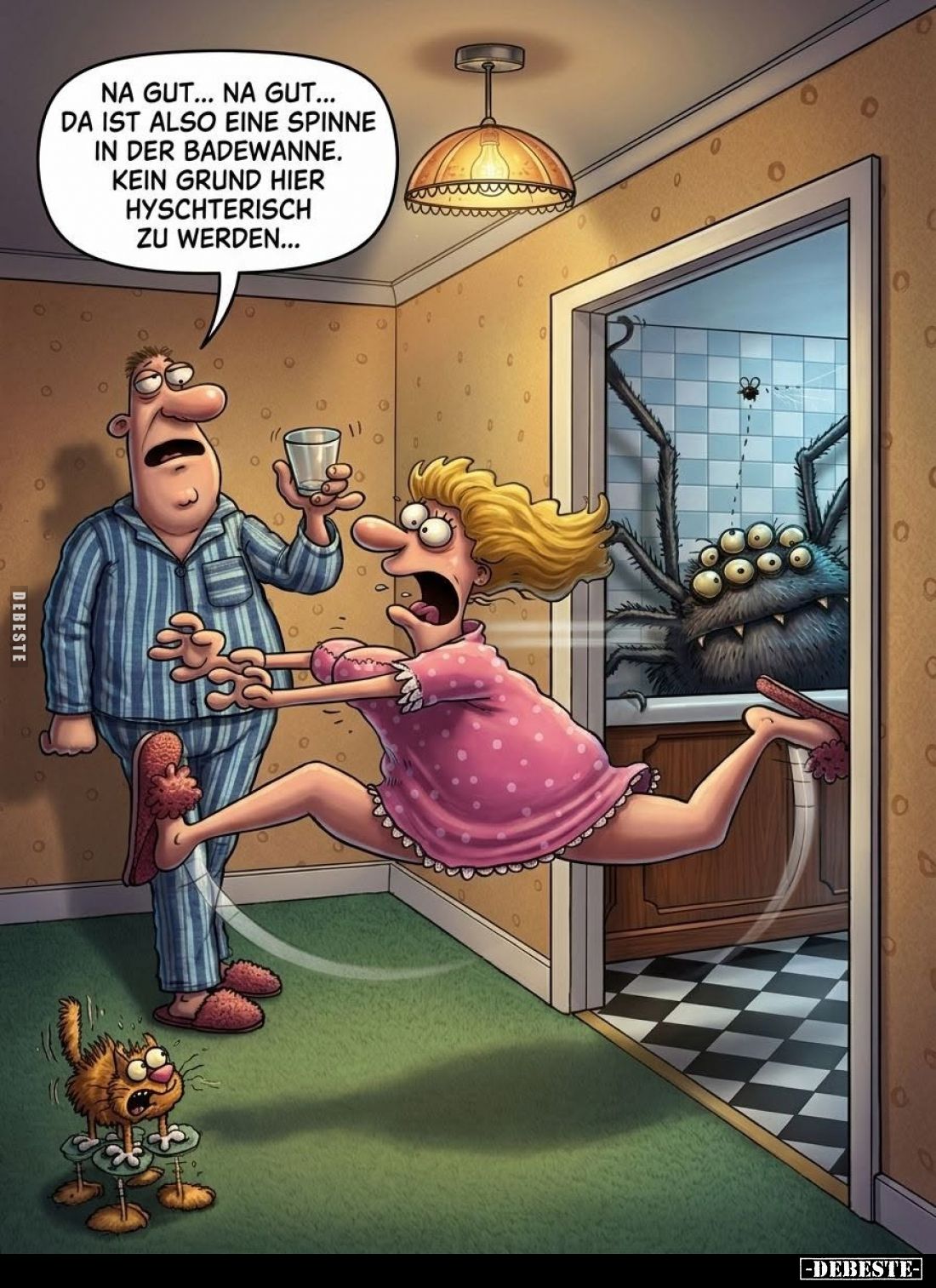 Na gut... na gut... da ist also eine Spinne in der Badewanne.
Kein Grund hier hysterisch zu werden...
